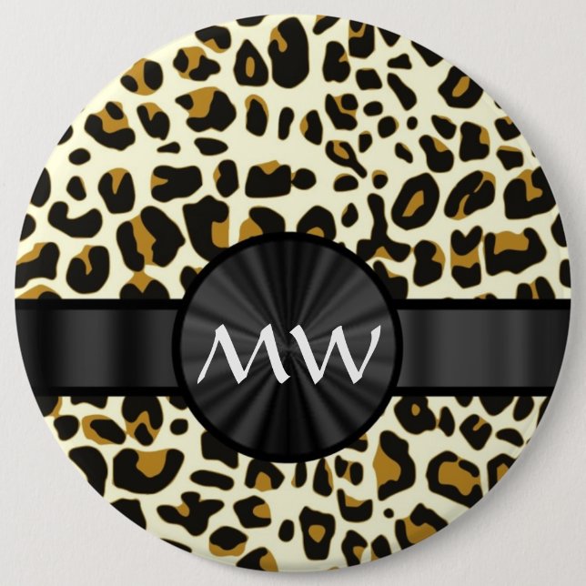 Monogram and leopard print 6 inch round button (Front)