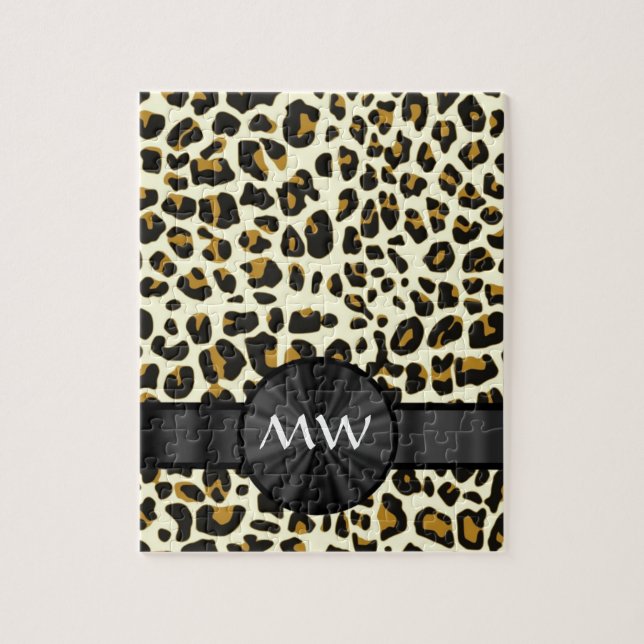 Monogram and leopard print jigsaw puzzle (Vertical)