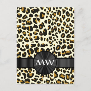 Monogram and  leopard print postcard