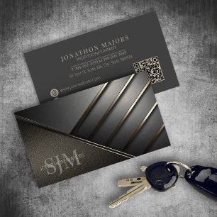 Monogram and Metal Angles Charcoal Grey ID1040 Business Card