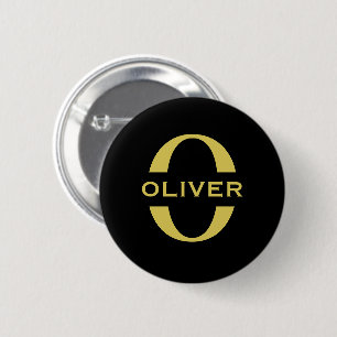 Monogram And Name Black And Gold Personalized 2 Inch Round Button