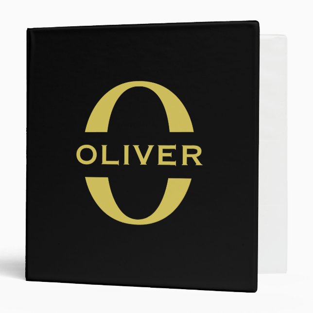 Monogram And Name Black And Gold Personalized Binder (Front/Inside)