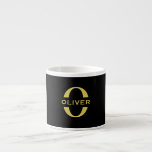 Monogram And Name Black And Gold Personalized Espresso Cup