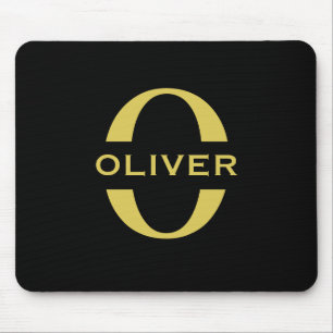 Monogram And Name Black And Gold Personalized Mouse Pad