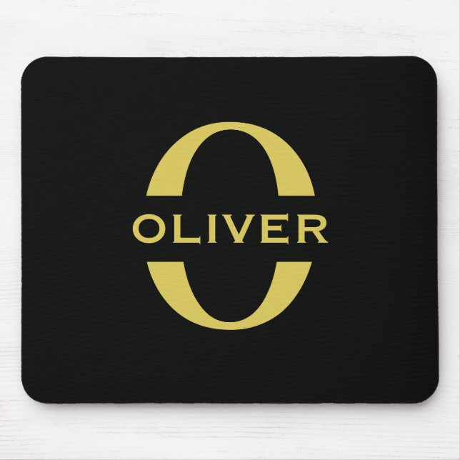 Monogram And Name Black And Gold Personalized Mouse Pad (Front)