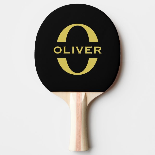 Monogram And Name Black And Gold Personalized Ping Pong Paddle (Front)