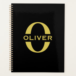 Monogram And Name Black And Gold Personalized Planner