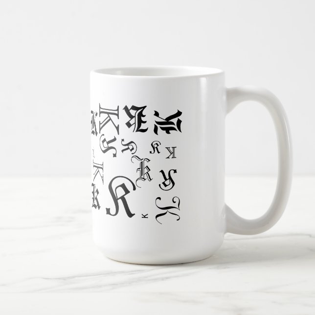 Monogram and Name Blackletter Text Style Coffee Mug (Right)