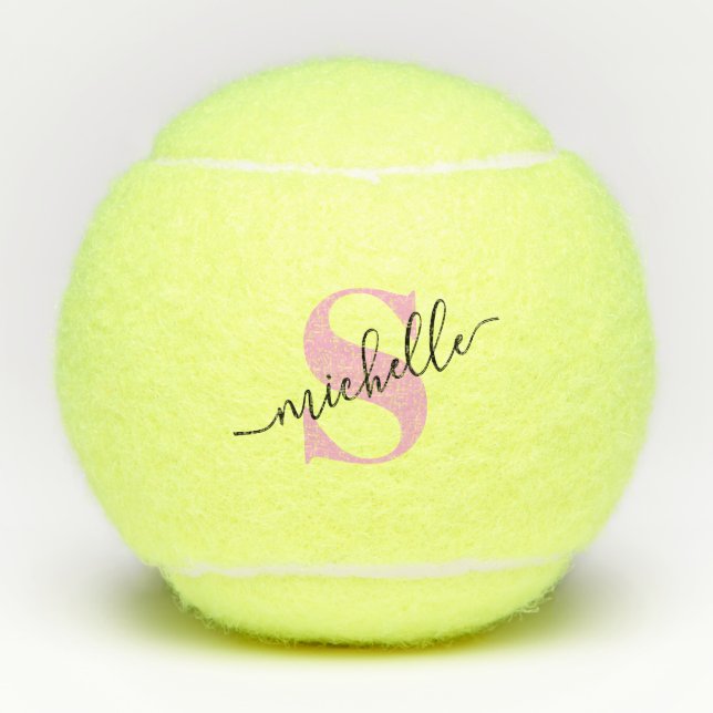 Monogram and Name Calligraphy Personalized Tennis Balls (Front)