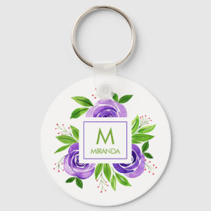 Monogram and Name Floral Custom Keychain
