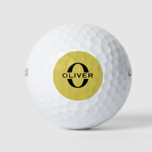 Monogram And Name Gold And Black Personalized Golf Balls