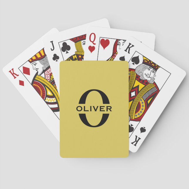 Monogram And Name Gold And Black Personalized Playing Cards (Back)