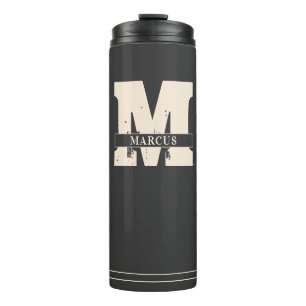 Monogram and Name Modern Dark Grey Man Thermal Tumbler