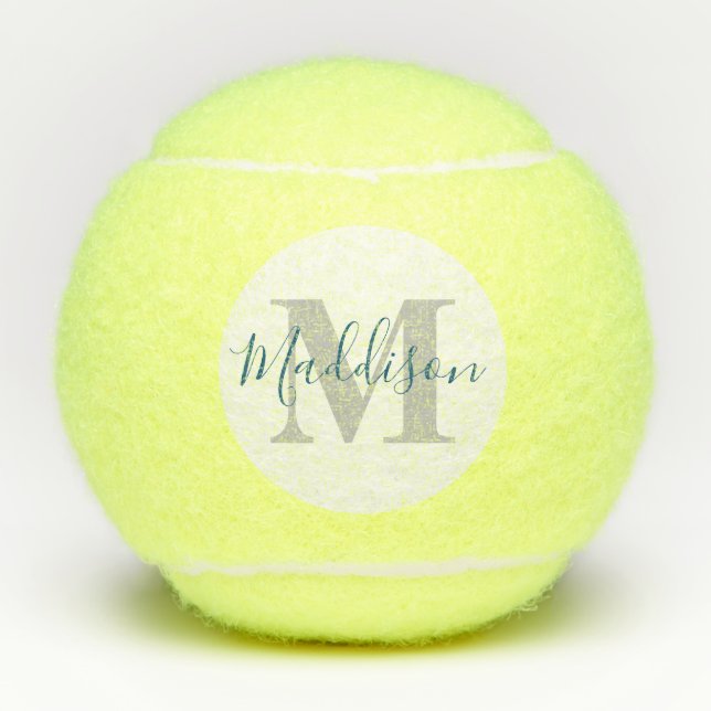 Monogram and Name Navy Blue Yellow Tennis Balls (Front)