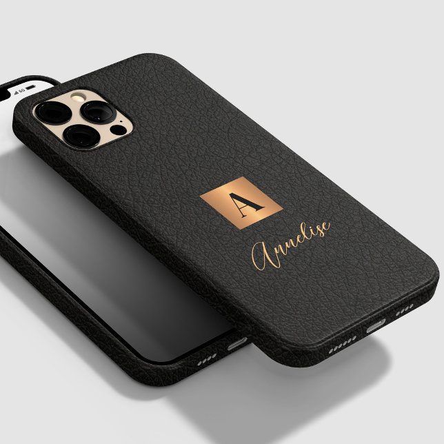 Monogram and name personalized black gold iPhone case (Creator Uploaded)