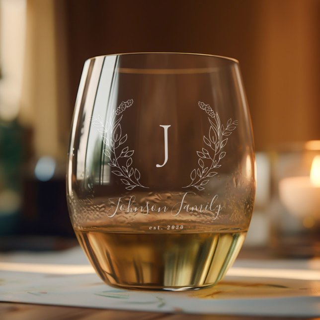 Monogram and name script elegant personalized stemless wine glass (Creator Uploaded)