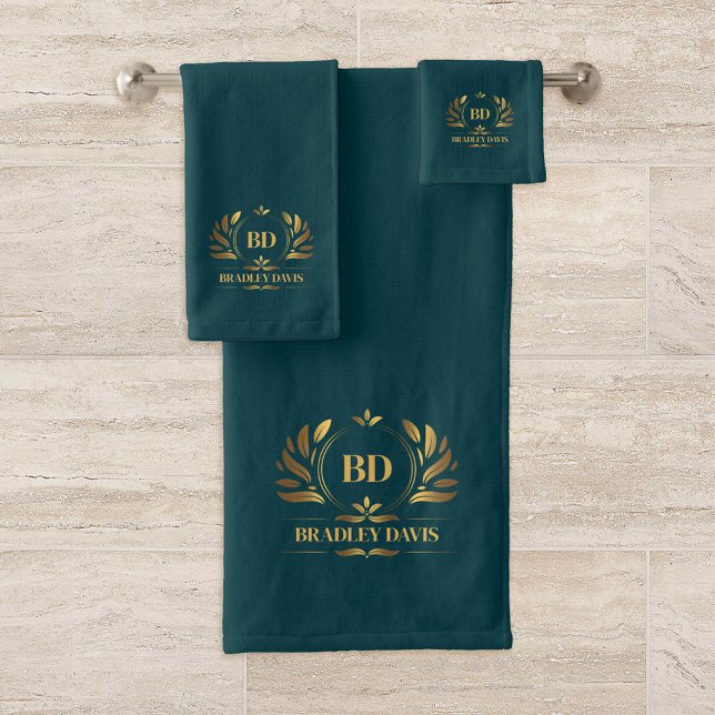 Monogram and Name Teal  Bath Towel Set (Creator Uploaded)