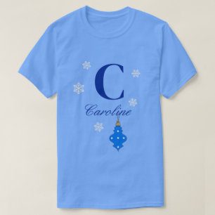 Monogram and Name with a Blue Ornament T-Shirt