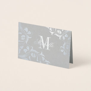 Monogram and Name with Floral Design Foil Card