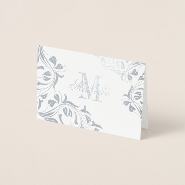 Monogram and Name with Floral Design Foil Card (Front)
