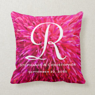Monogram and Names Hot Pink Abstract Floral Pillow