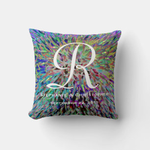 Monogram and Names Multi Colour Abstract Floral Throw Pillow