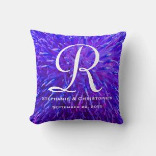 Monogram and Names Purple Abstract Floral Pillow
