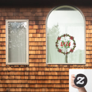 Monogram and numbers Christmas wreath  Window Cling