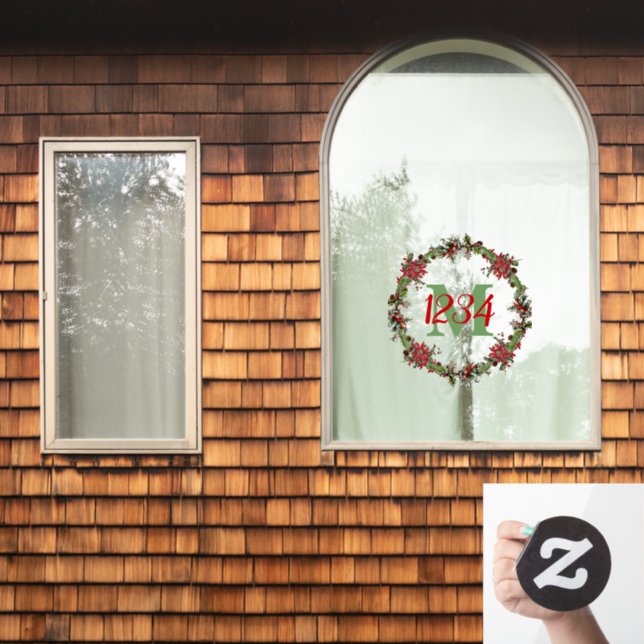 Monogram and numbers Christmas wreath  Window Cling (Home Window)