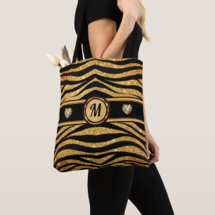 Monogram and Personalized, Zebra Print Tote Bags