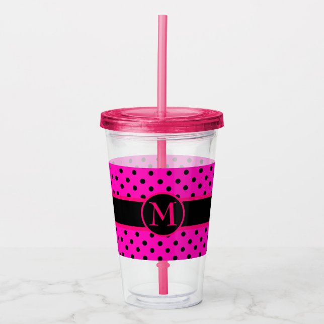 Monogram and Polka Dots Acrylic Tumbler (Front)