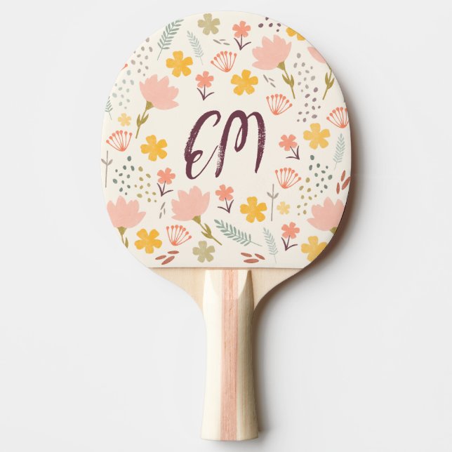 Monogram and Quote Boho Flowers  Ping Pong Paddle (Front)