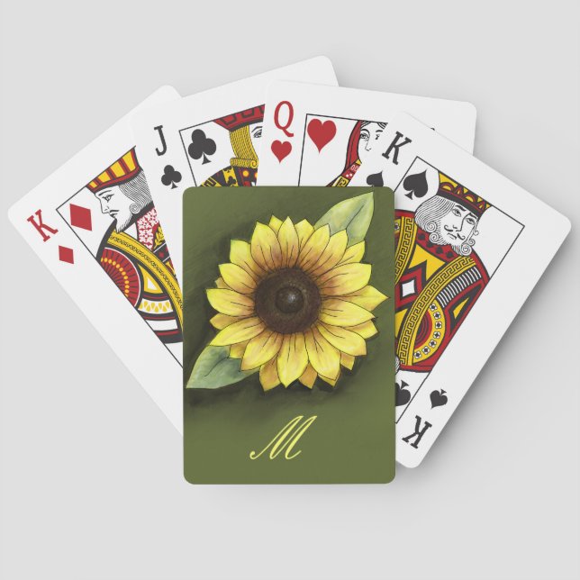Monogram and Sunflower Playing Cards (Back)