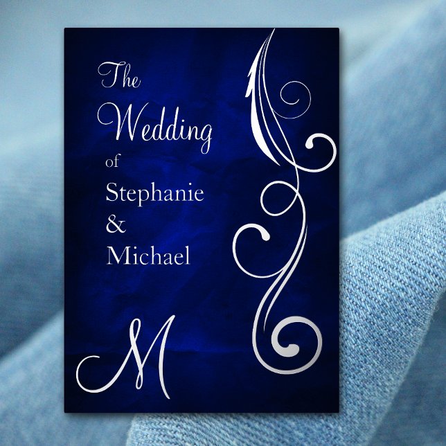 Monogram and Swirl on Blue Silver Wedding (Creator Uploaded)