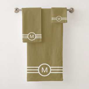 Monogram and White Stripes on Lucky Beige Bath Towel Set