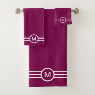 Monogram and White Stripes on Maroon Bath Towel Set