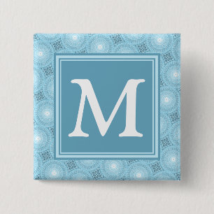 Monogram angel blue circles pattern 2 inch square button