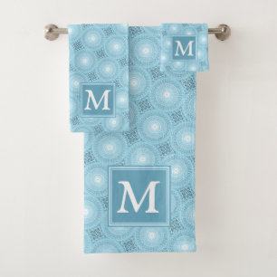 Monogram angel blue circles pattern bath towel set