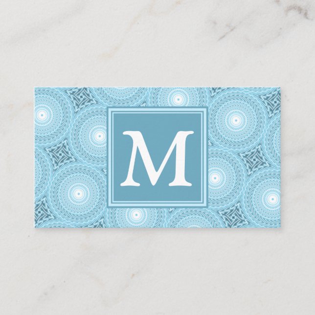 Monogram angel blue circles pattern business card (Front)