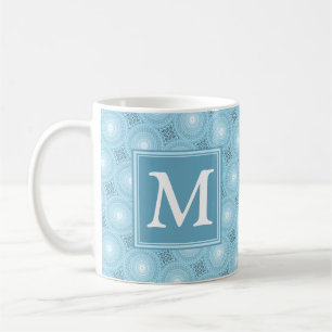 Monogram angel blue circles pattern coffee mug