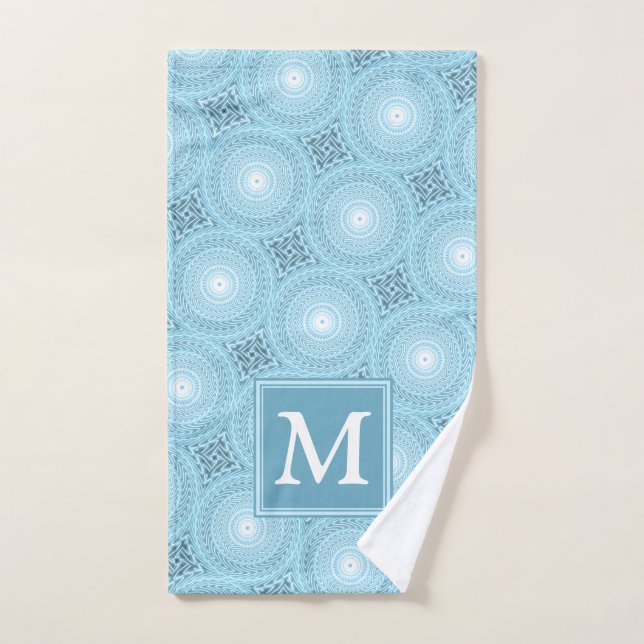 Monogram angel blue circles pattern hand towel (Hand Towel)