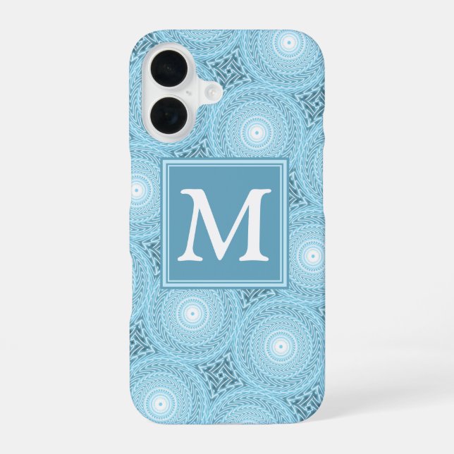Monogram angel blue circles pattern iPhone 16 case (Back)