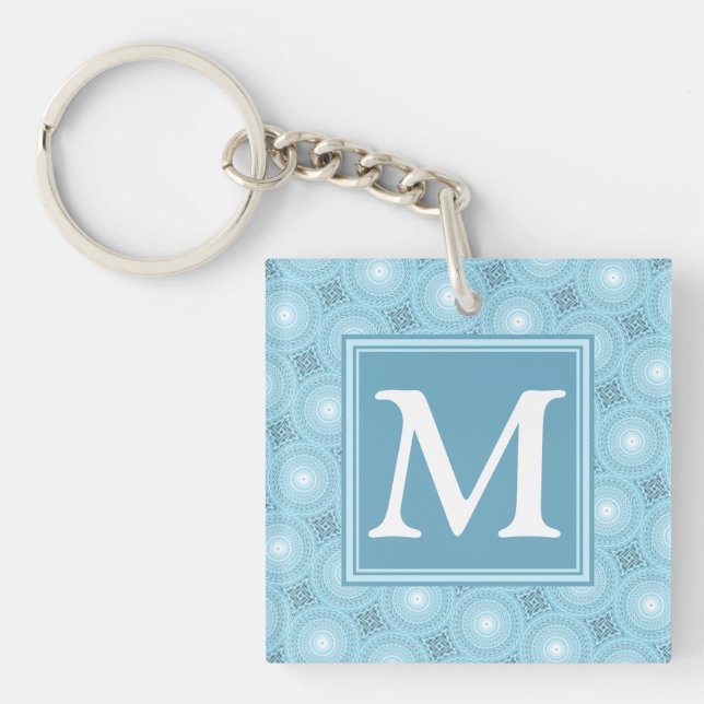 Monogram angel blue circles pattern keychain (Front)