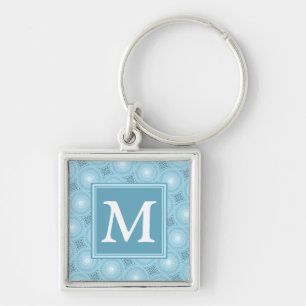 Monogram angel blue circles pattern keychain