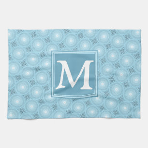 Monogram angel blue circles pattern kitchen towel