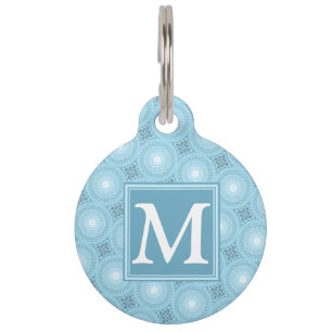 Monogram angel blue circles pattern pet tag
