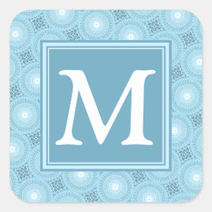 Monogram angel blue circles pattern square sticker