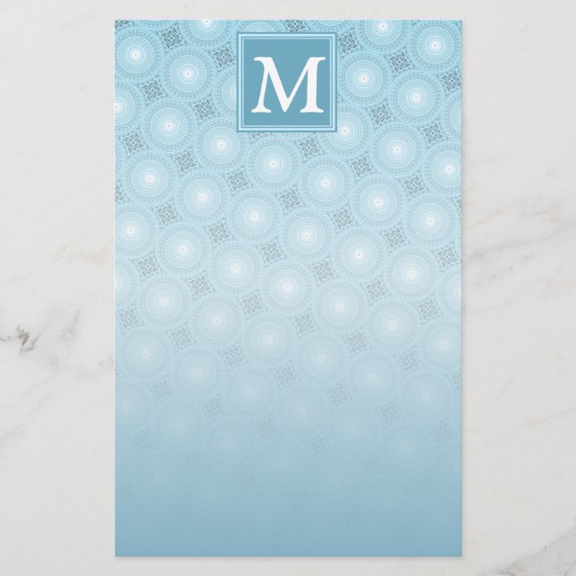 Monogram angel blue circles pattern stationery (Front)
