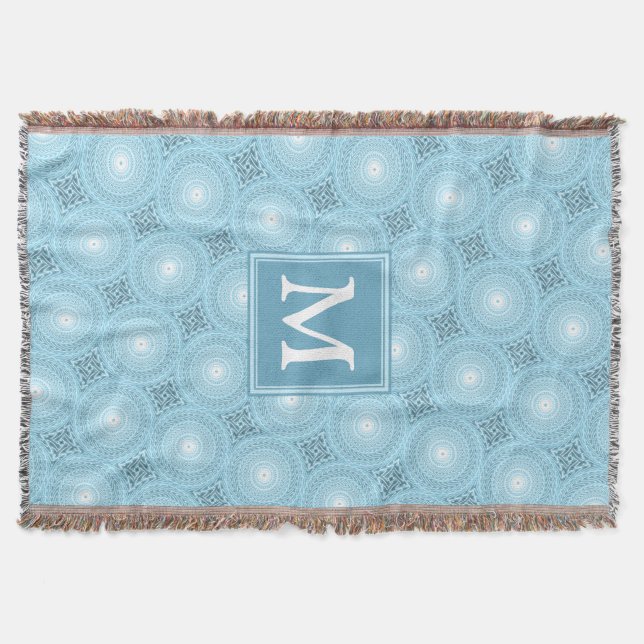 Monogram angel blue circles pattern throw blanket (Front)