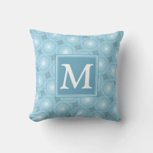 Monogram angel blue circles pattern throw pillow